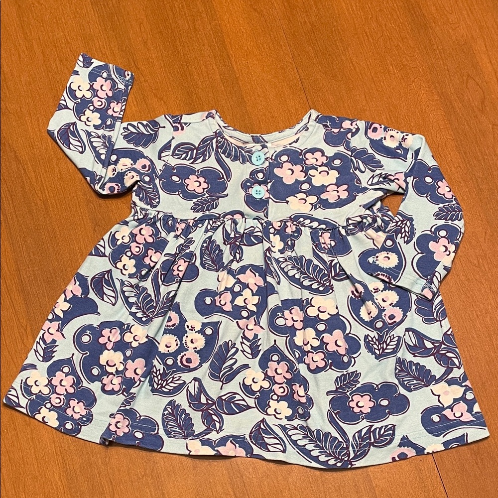 Vintage Hanna Andersson Baby Girl 6-12M Long Sleeve Dress Purple Blue Floral